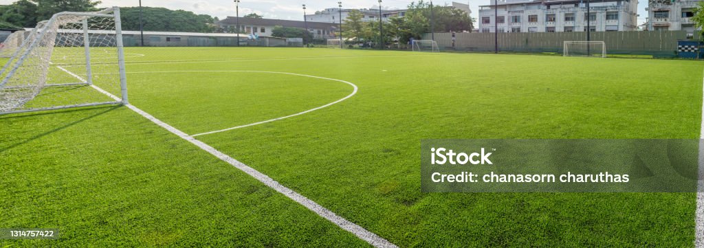 Artificial turf of Soccer football field Soccer Field Stock Photo