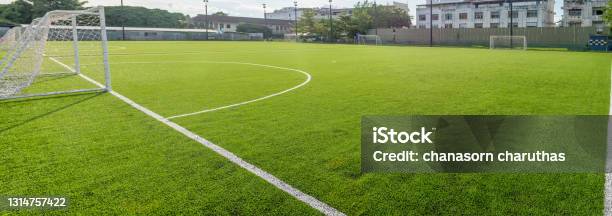 Artificial Turf Of Soccer Football Field Stock Photo - Download Image Now - Soccer Field, Agricultural Field, Reserve Athlete