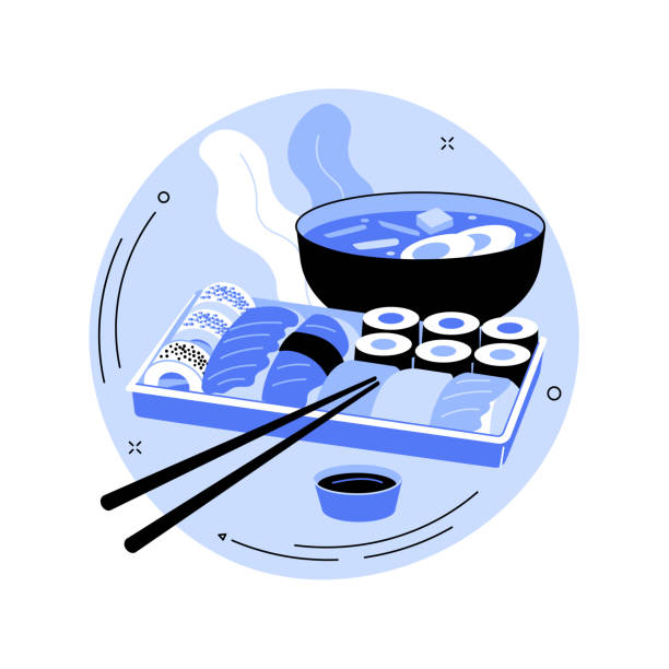 японская еда абстрактная иллюстрация вектора концепции. - chopsticks soybean japanese cuisine blue stock illustrations