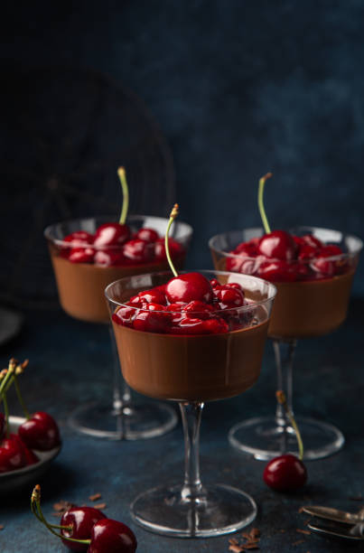 istock chocolate Panna Cotta dessert with sweet cherry 1314760234
