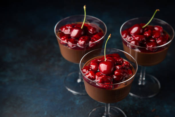 istock chocolate Panna Cotta dessert with sweet cherry 1314760244