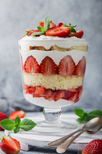 istock Trifle. layered dessert with fresh strawberry and cream cheese 1314761089