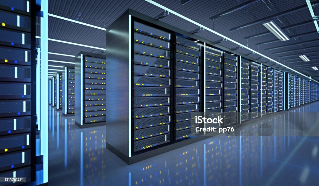 Server room data center - 3d rendering View of a Server room data center - 3d rendering Data Center Stock Photo