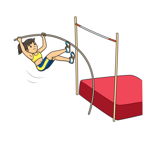 ilustrações, clipart, desenhos animados e ícones de ilustração vetorial de atleta feminina treinando para jogo de esporte de campo de campo do salto com vara isolado em fundo branco. competição esportiva ou conceitos de treinamento. página de colorir crianças. clipart de personagem de desenho animado. - tall short men women