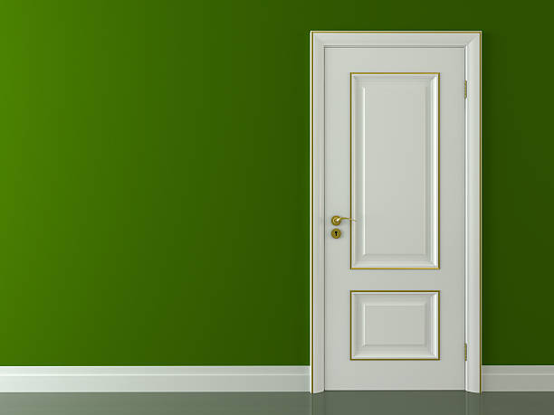 istock 3d door with golden decoration on green wall 131476285