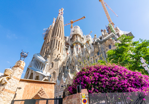 Barcelona, Spain -  12th of November, 2022. Park View of Sagrada Família