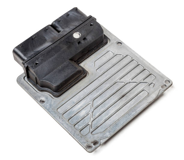 istock Plastic car engine control unit with metal elements on a white isolated background is the connecting center of various subsystems, units and assemblies. Monitoring the state of the moment. Spare part 1314769674