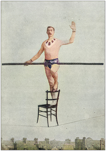 Antique photo: Rope walker acrobat