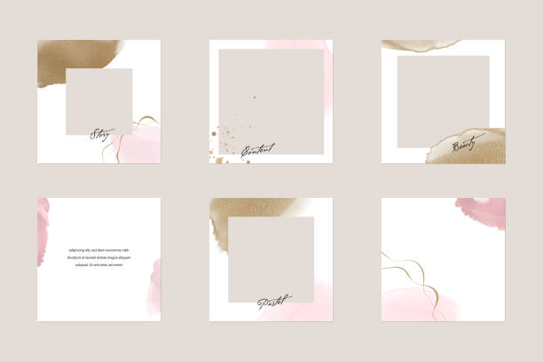 Social media story post feed background or web banner template. minimal shiny pink nude gold watercolor abstract shape vector  mockup layout. for beauty, jewelry, cosmetics, wedding, make up vector illustration wedding fashion stock illustrations