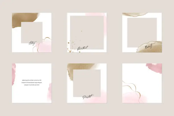 Vector illustration of Social media story post feed background or web banner template. minimal shiny pink nude gold watercolor abstract shape vector  mockup layout. for beauty, jewelry, cosmetics, wedding, make up