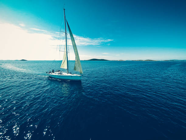 istock Sailing with sailboat, view from drone 1314775770