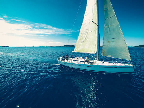 istock Sailing with sailboat, view from drone 1314775977