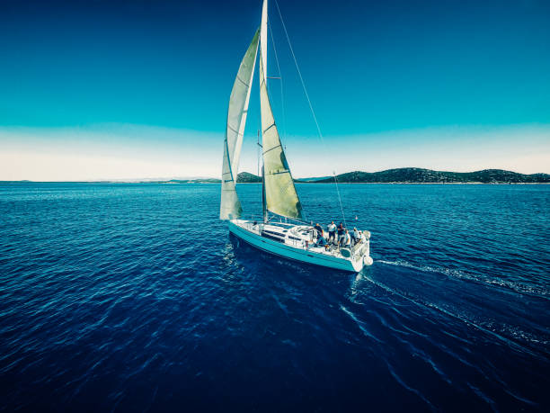 istock Sailing with sailboat, view from drone 1314775984