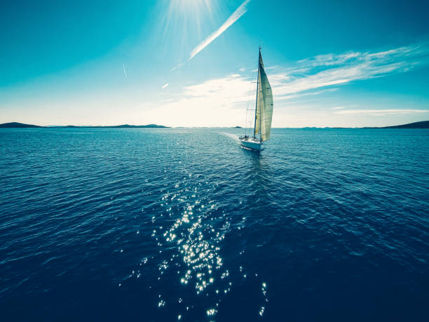 istock Sailing with sailboat, view from drone 1314775997