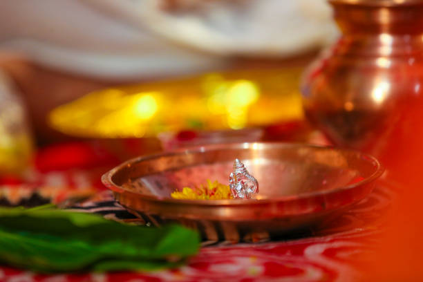 istock Traditional wedding ceremony in Hinduism : Decoration on table 1314779434