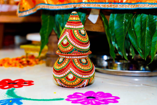 istock Indian traditional wedding ceremony : Decorative coper kalash 1314780229