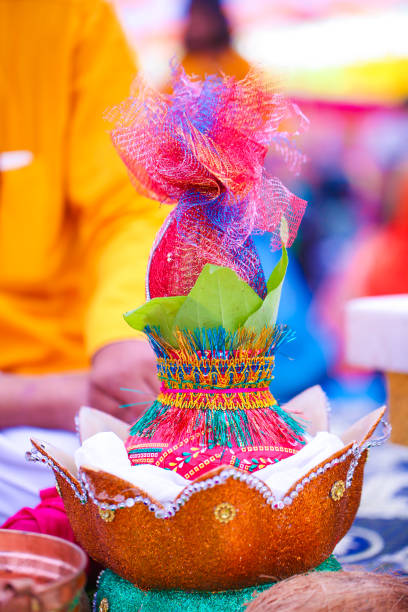 istock Indian traditional wedding ceremony : Decorative coper kalash 1314782287