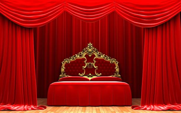 istock Red velvet curtain opening scene 131478284