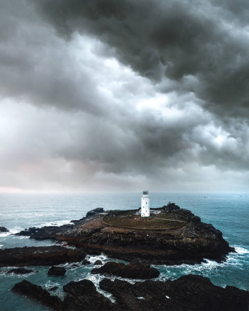 маяк годреви с воздуха - godrevy lighthouse фотографии стоковые фото и изображения
