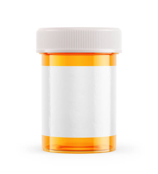 fiala farmacia ambrata isolata su sfondo bianco - pharmacy pill bottle container foto e immagini stock