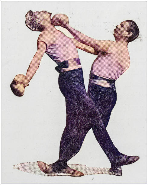 ilustrações de stock, clip art, desenhos animados e ícones de antique photo: kickboxing - boxing glove sports glove retro revival old fashioned