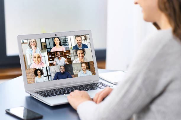 istock Computer app for video connection for many colleagues together 1314784131
