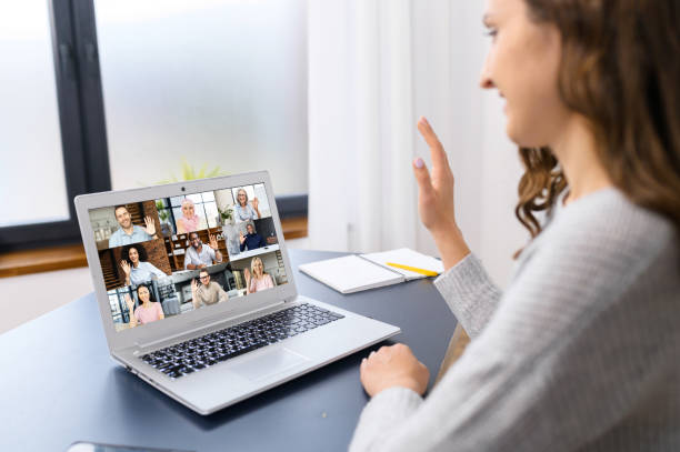 istock Computer app for video connection for many colleagues together 1314784161