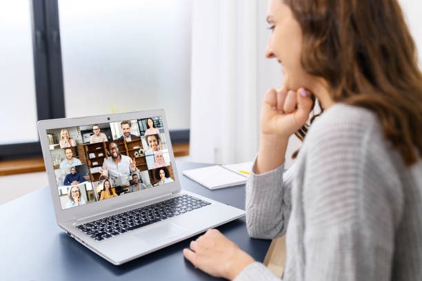 istock Computer app for video connection for many colleagues together 1314784178
