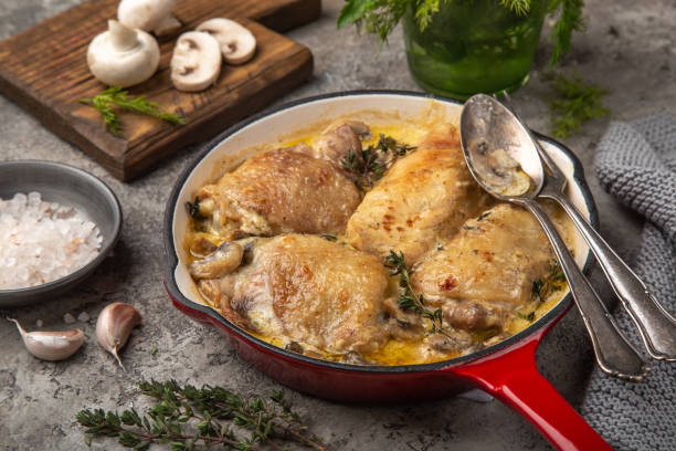 istock chicken with mushroom in cream garlic sause  on pan 1314786534