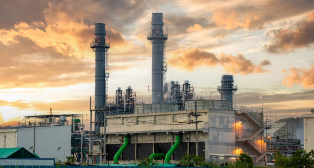 istock Gas turbine electrical power plant with twilight 1314786925