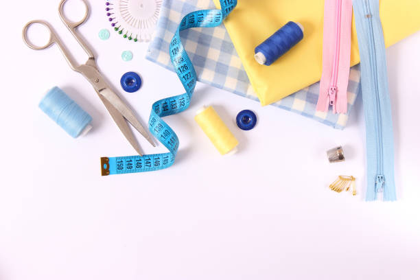 istock sewing accessories close-up. hobbies, fabrics and threads for sewing 1314787879