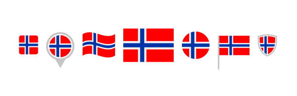illustrazioni stock, clip art, cartoni animati e icone di tendenza di set vettoriale icona bandiera norvegia - norwegian flag norway flag freedom