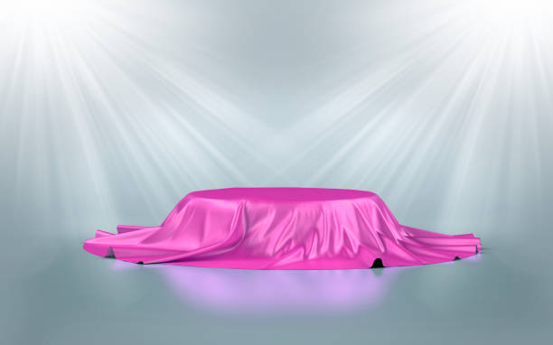 istock Bright product background stand or podium pedestal on advertising display with blank backdrop. 3D rendering 1314790065