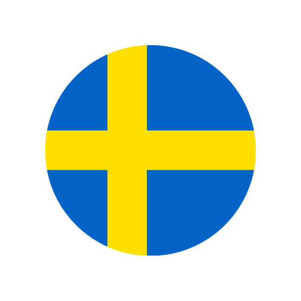 illustrazioni stock, clip art, cartoni animati e icone di tendenza di svezia - icona bandiera illustrazione vettoriale - rotondo - flag countries symbol scandinavian