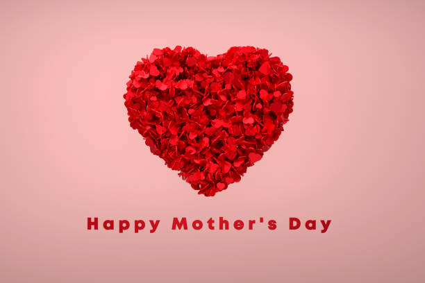 Mothers Day Design. I love you mom lettering and heart shapes on red background. Small heart shapes make up a big heart.