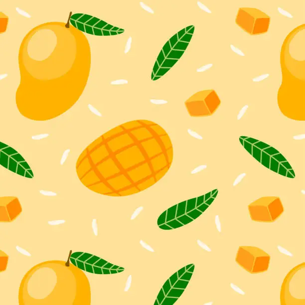 Vector illustration of Mango, Mango dice and Sticky Rice Pattern, Vector, Illustration