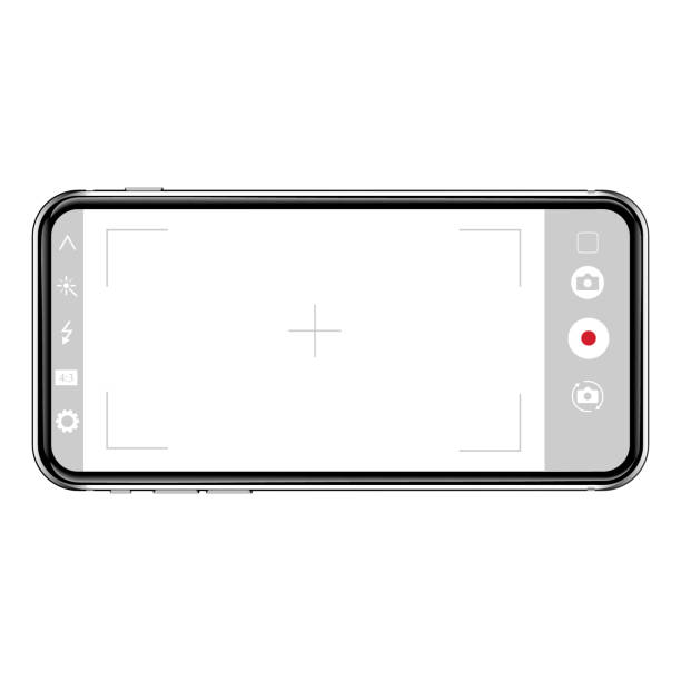 Camera app on screen of smartphone. Camera app on screen of smartphone. Filming app. Shoot video on phone. photo messaging stock illustrations