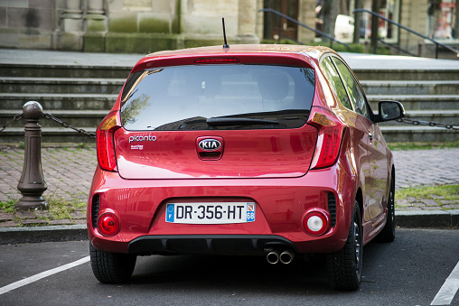 Mulhouse - France - 25 April 2021 - Rear view of red Kia Picanto sport parked in the street
