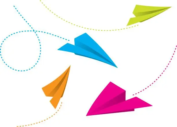 Vector illustration of Illustration of colorful paper planes flying