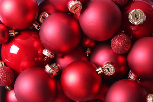 istock Decorative Christmas balls on a colored background top view. 1314801655