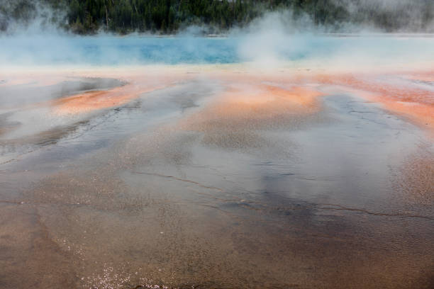 grande primavera prismática - upper geyser basin fumarole scenics standing water - fotografias e filmes do acervo