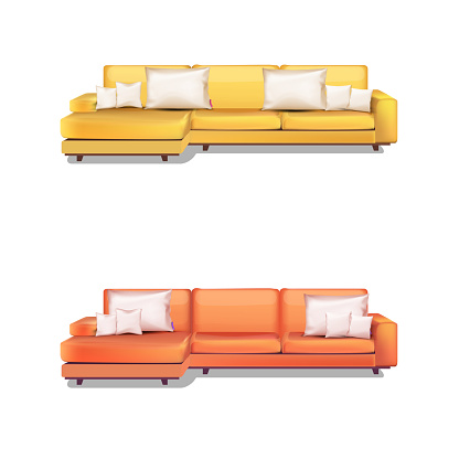 Vector illustration of high detailed sofa and pillows,Yellow and Orange colors .