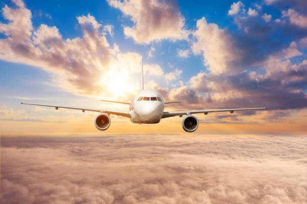 istock Jet airliner flies high in the clouds at dawn. 1314805957