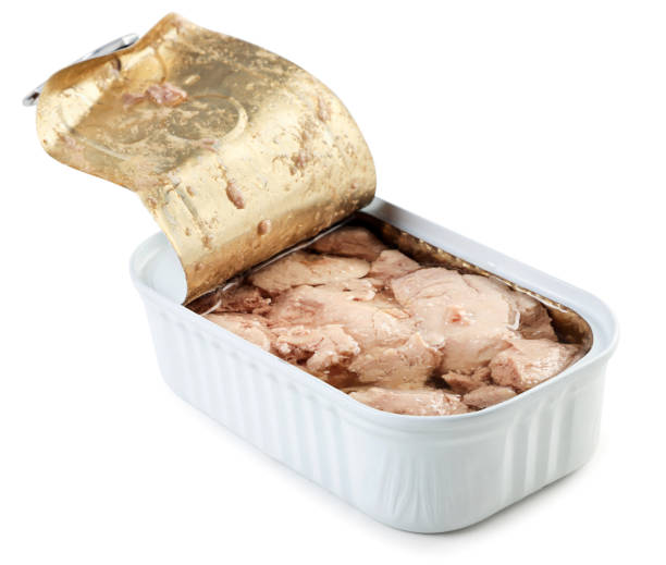 istock Canned cod liver in an open metal can on a white background. Isolated 1314809001