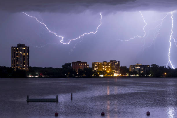 A Lightning Storm over Minneapolis High Rise Apartments