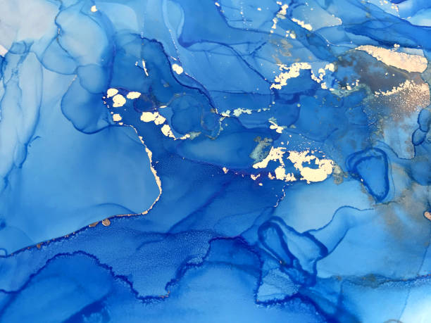 istock Gold and blue marble ink texture. 1314815269