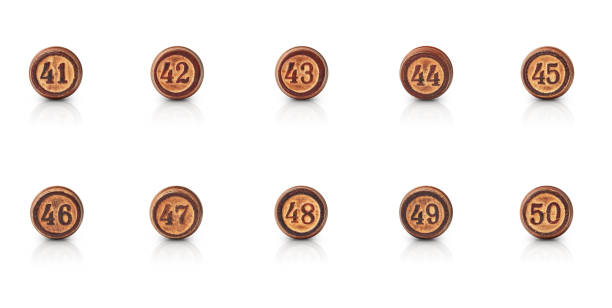 the numbers from forty-one to fifty carved in round pieces of wood are isolated on a white background with shadow and reflection the numbers from forty-one to fifty carved in round pieces of wood are isolated on a white background with shadow and reflection number 42 stock pictures, royalty-free photos & images
