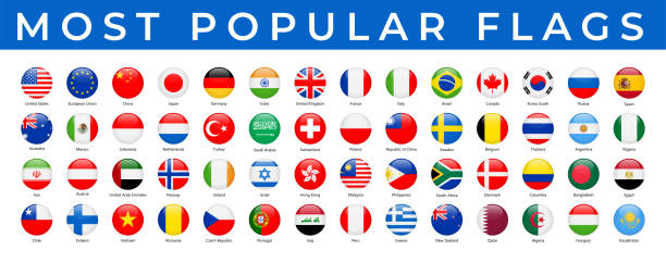 World Flags - Vector Round Glossy Icons - Most Popular World Flags - Vector Round Glossy Icons - Most Popular flag buttons stock illustrations