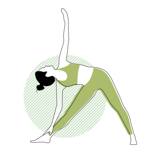 istock Woman practicing yoga poses on abstract khaki green background. Flat cartoon colored vector illustration 1314821640