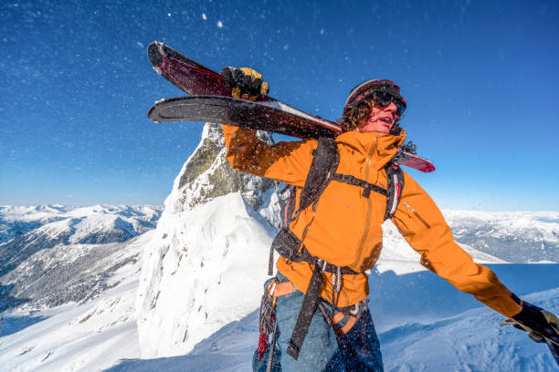 istock Ski mountaineer climbs snowy mountain slope 1314821837